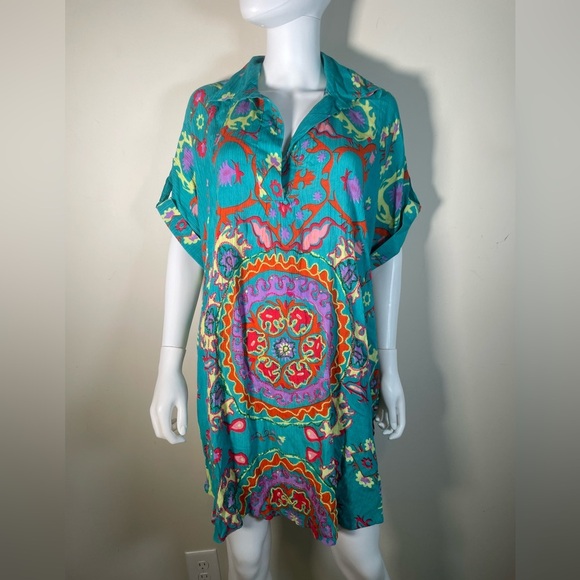 Gold & Silver Paris Dress Sz TU/OS Floral Boho Embroidered Beaded Caftan India - Picture 16 of 16